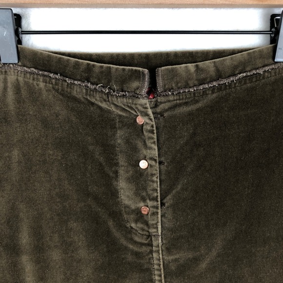 SUNDANCE Velvet Midi Skirt Sz 12 Brown Button Front 100% Cotton Casual Comfort - Picture 3 of 11